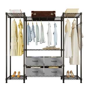 Porte-vêtements métallique robuste, organisateur de placard portable pour la maison avec cintres en fil métallique et tiroir en tissu pour organiser votre garde-robe - Product Image 5