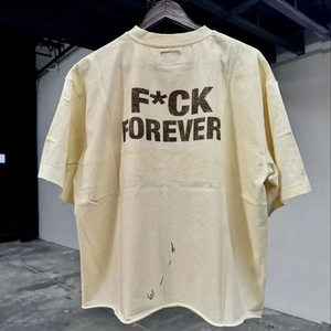 เสื้อยืดคอกลมทรงบ็อกซี่ แขนสั้น ผ้าฝ้ายวินเทจฟอกสี ย้อมสีแบบแอซิดวอช แต่งขอบดิบ ขาดๆ แบบดิสเทรส สำหรับผู้ชาย ขายดี - Product Image 4