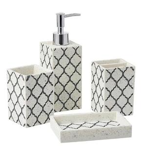 Juego de baño moderno de resina, jabonera redonda de cuatro piezas, soporte para cepillos de dientes, dispensador de jabón, patrón de mármol, fácil de limpiar - Product Image 2