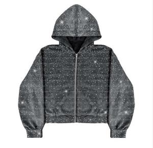 Sudadera con capucha de invierno de alta calidad personalizable, sudadera con capucha con logotipo personalizado al por mayor, sudadera con capucha de corte regular para hombre con pedrería. - Product Image 1