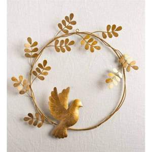 Décoration Murale Couronne de Colombes en Métal Doré Premium, Style Vintage, en Laiton, avec Oiseaux et Feuilles d'Olivier, Cercle, Symbole de Paix de Noël, Art - Product Image 1