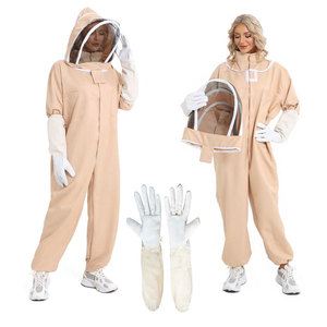 Traje de Apicultura con Capucha de Malla Ventilada, Protección Corporal Completa, Overol Beige, Guantes Blancos Incluidos - Product Image 4