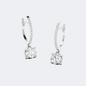 Boucles d'oreilles pendantes Huggie linéaires serties de diamants ronds 1,15 carat au total, montées à griffes et pavé, dans un cadre de joaillerie fine - Product Image 2