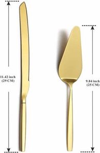 Elegante juego de servidores de pastel de metal con mango negro y dorado, pulido a espejo, resistente al óxido, cubiertos para boda. - Product Image 3