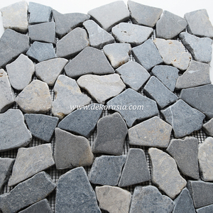 Mosaic Grey-Light Grey Marble Tiles Interlocking <b>Mesh</b> Backed Sliced Lava Stone for Outdoor <b>Garden</b> Home Decor - Product Image 5