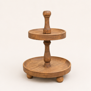 2-Tier Wooden Cake Stand Decorative Serving Tray for Cupcakes Desserts and Fruit Elegant Wedding and Party <b>Tabletop</b> Display - Product Image 1