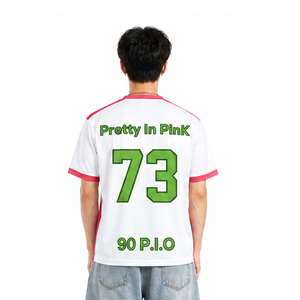 เสื้อฟุตบอลอเมริกันแบบกำหนดเอง สีขาว คอวี แขนสั้น แต่งขอบสีชมพู ผ้าโพลีเอสเตอร์ซับเหงื่อ สำหรับผู้ใหญ่ทุกเพศ - Product Image 6