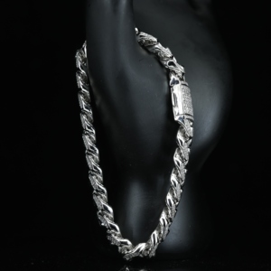 925 Solid <b>Silver</b> Cuban Link Chain <b>Bracelet</b> 12mm & 17mm Wide 2-Row Free Fire Moissanite & Diamond Stylish <b>Bangles</b> - Product Image 5