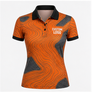 เสื้อโปโลผู้หญิงพิมพ์ลายวนนามธรรมสีส้มแบบกำหนดเอง แห้งเร็ว ระบายอากาศได้ดี แขนสั้น ชุดกอล์ฟ WPS-0815 - Product Image 2