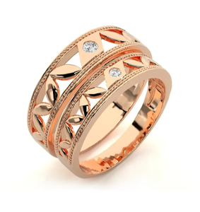 925 Sterling Silver Rose Gold Plated Leaf <b>Couple</b> <b>Rings</b> - Product Image 2