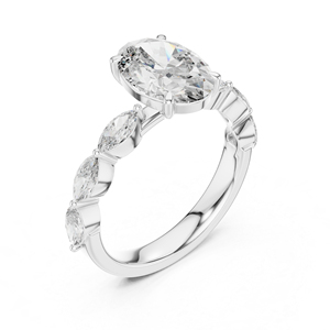 แหวนแต่งงานเพชรทรงรีเจียระไนแบบ Prong Set ทองคำขาว 18K ประดับเพชรเพาะเลี้ยงคุณภาพสูง รับรองโดย IGI ของแท้ ดีไซน์หรูหรา - Product Image 2