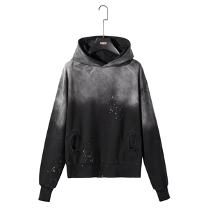 Low MOQ Oversized <b>Tie</b>-<b>Dye</b> Acid Wash Embroidered Hoodie <b>Sweatshirt</b> Unisex Black Cotton Fleece Cut Out Design Winter Wear - Product Image 4