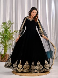 Heavy Viscose Velvet Multi Sequence Anarkali Suit With Micro Cotton Silk Pant And Butterfly <b>Net</b> <b>Dupatta</b> For Women NG 4010 - Product Image 4