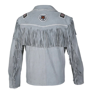Chaqueta de cuero de gamuza estilo occidental personalizada para mujer con flecos y bordados, manga larga, cuello vuelto, para otoño. - Product Image 2