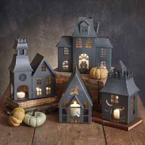 Linterna de Halloween de Metal Negro con Diseño Tradicional, con Gato y Telaraña, Linterna de Halloween con Diseño de Jack O'Lantern Malvado, Linterna de Halloween con Diseño de Casa Embrujada - Product Image 4