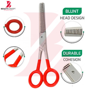 กรรไกรซอยผมด้ามพลาสติกสีแดงขนาด 6.0 นิ้ว ราคาขายส่ง กรรไกรตัดผมมืออาชีพทำจากสแตนเลส อุปกรณ์ทำผม - Product Image 6