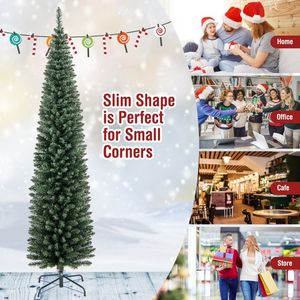 Albero di Natale Artificiale Pre-Illuminato 5/6/7/8/9 Piedi con 150/180/200/300/400 Luci LED Bianco Caldo Stile Pencil - Product Image 4