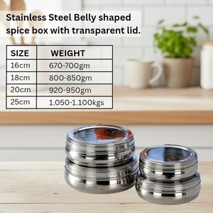 Wholesale Belly Shape Stainless Steel Masala <b>Box</b> Dabba <b>Spice</b> Container 7 Containers and Small Spoon Masala <b>Box</b> Christmas Gift - Product Image 5