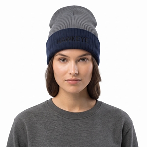 Hawkeye Embroidered <b>Beanie</b> Hat Unisex Gray <b>Navy</b> Knit Winter Cap Casual Folded Cuff 56-58CM Acrylic - Product Image 1