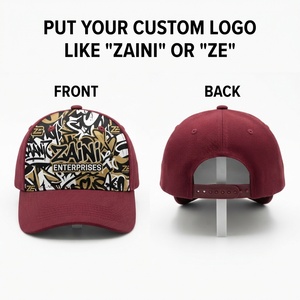 Casquette Premium en sergé de coton 180 GSM, imperméable, avec panneau contrastant marron, imprimé graffiti et logo brodé personnalisé - Product Image 1