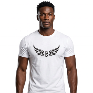 T-shirt blanc à manches courtes pour homme avec logo noir, col rond, design imprimé, coupe classique - Product Image 2