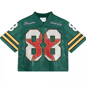 Customized Breathable <b>Mesh</b> 100% Polyester V-neck <b>Plus</b> <b>Size</b> Short Sleeve Training Lacrosse Green American Football Shirt - Product Image 1