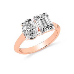 Anillo de Diamantes Cultivados en Laboratorio Trianna de Oro Blanco/Amarillo/Rosa de 14 Quilates con Dos Piedras Ovaladas y Esmeralda Toi Et Moi (1 Ct.) Tw. Anillos de Joyería - Product Image 4