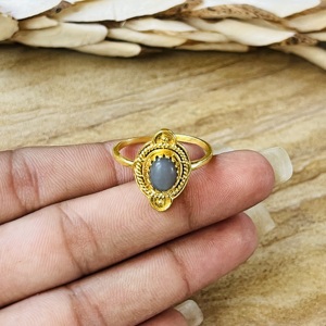 Hot Selling Grey Moonstone Boho Brass Jewelry 18k Gold Plated <b>Ring</b> For Women’s Vintage Ornate <b>Statement</b> Wholesale Handmade <b>Ring</b> - Product Image 2