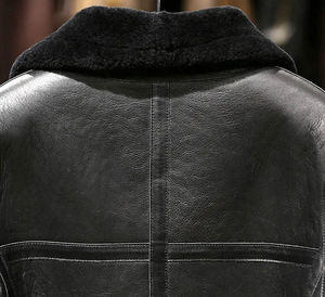 Nouvelle veste de motard en cuir véritable noir pour homme avec doublure en sherpa, fermeture éclair, col rabattable, style moto d'hiver - Product Image 5