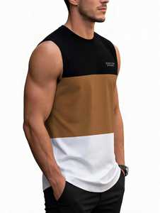 Débardeur sans manches respirant pour homme Oneten, avec broderie sur le devant, blocs de couleur, col rond, tricoté, style sportif et athlétique - Product Image 6