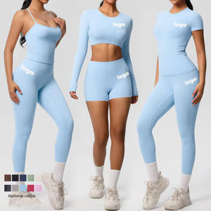 Ensemble de yoga 2 pièces respirant à manches longues de haute qualité, haut et bas taille haute, pour entraînement en extérieur, Pilates et sportswear - Product Image 1