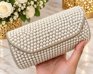Fashion Foldable Durable <b>Pearl</b> Rhinestone Metal Bridal <b>Clutch</b> Bag Chain Strap Evening Crossbody Purse for Wedding Party - Product Image 5