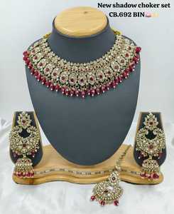 Luxury High Quality Traditional <b>Gold</b> Plated Rhodium Plated Crystal Rhinestone Certified Choker Necklace <b>Set</b> Earrings Maang Tikka - Product Image 1