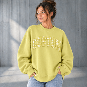 Sudadera con Cuello Alto y Estampado de Letras a Cuadros Gingham OEM/ODM para Mujer, Holgada, con Hombros Caídos, Mangas Largas, 100% Algodón, para Usar en Todas las Estaciones - Product Image 3