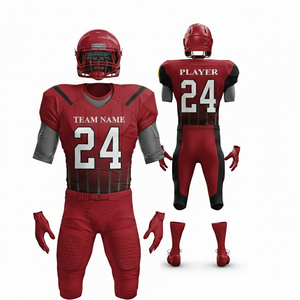 Custom American Football Uniform Set Red Sublimated Jersey Pants Gloves <b>Socks</b> Moisture Wicking Fitted Men Adult Team Sports - Product Image 4