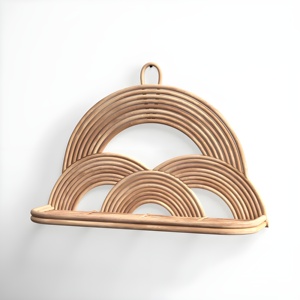 Estante de almacenamiento de accesorios de ducha, repisa colgante de pared ecológica de ratán con diseño de arcoíris para decoración de baño - Product Image 2
