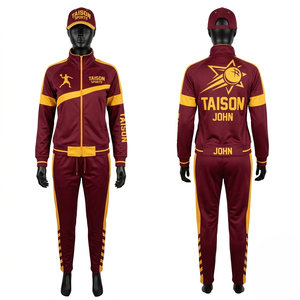 Ensemble de survêtement de sport en tricot de polyester premium 300 GSM, imperméable et coupe-vent, avec empiècements or et bordeaux, logo personnalisé, uniforme d'équipe à capuche - Product Image 1