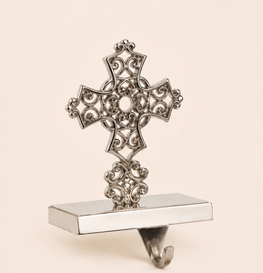 Silver Filigree Cross Christmas <b>Stocking</b> <b>Holder</b> For Mantle Metal Ornate Religious <b>Stocking</b> Hanger Decorative Holiday Mantel Home - Product Image 5