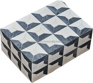 กล่องเก็บของเครื่องประดับทำจากไม้ธรรมชาติ & ฝังกระดูกกล่องเก็บของที่ระลึกสีขาว & เทาดีไซน์ทรงสี่เหลี่ยมผืนผ้าสำหรับเป็นของขวัญ - Product Image 1