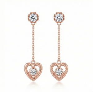 Boucles d'oreilles pendantes en argent sterling 925 plaqué or rose, motif cœur filigrané, bijoux faits à la main pour femme, mariage, mariée - Product Image 4
