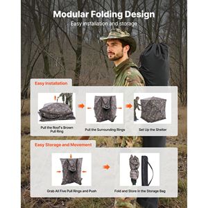 Tenda da Caccia Portatile con Ingrandimento 8x, Capacità 4-5 Persone, Borsa per il Trasporto e Tenda Mimetica Resistente - Product Image 6