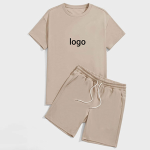 เสื้อยืดคอตตอนแท้ 100% คุณภาพสูง แบบเรียบ หนัก 300 GSM สำหรับผู้ชาย ชุดเซ็ตเสื้อยืดและกางเกงขาสั้น 2 ชิ้น - Product Image 1