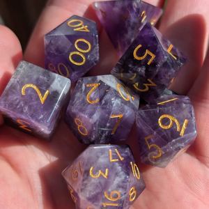 High quality stone dice Amethyst natural crystal reiki healing gemstones <b>Engraved</b> custom dice set Vikings crystal - Product Image 4