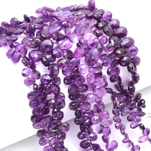 Natural <b>Amethyst</b> Pear Briolette Beads Gemstone Beads With Drilled Hole Wholesale Bulk For Jewelry Making From India Supplier - Product Image 1