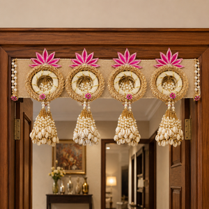 Décoration de porte artisanale en coquillages dorés et perles, Lotus Bandhanwar Toran, décoration festive pour la maison, décoration de mariage, Pooja, cadeau traditionnel - Product Image 5