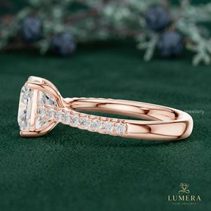 Elegant Cushion Cut Featuring Pave <b>Set</b> Accent Band Engagement <b>Ring</b> in Soli Gold Finish Luxury <b>Wedding</b> Jewelry <b>for</b> <b>Women</b> Fine - Product Image 3