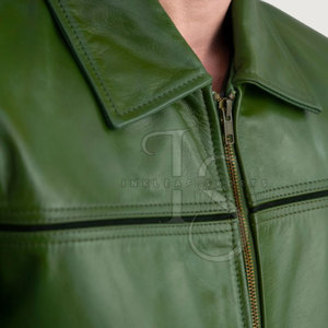Best Selling Custom Made <b>Men's</b> Cowhide Leather <b>Jacket</b> with Canvas Stand Collar <b>Waterproof</b> & Breathable Casual Design - Product Image 6