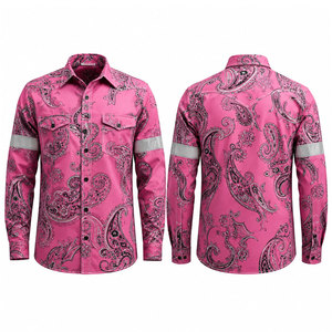 Paisley Print NFPA2112 FR <b>Shirts</b> Flame Resistant Top 6.5OZ CAT2 Men's Buttons ASTM Certified Two Chest Pockets Fire Retardant - Product Image 1