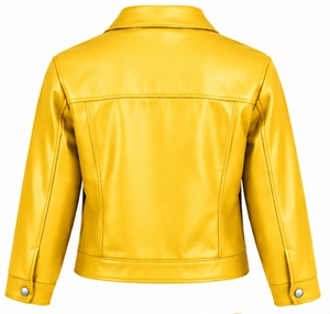 Chaqueta Corta de Cuero Genuino Amarillo para Mujer, Estilo Motero, con Cuello Camisero y Cierre de Cremallera - Product Image 2