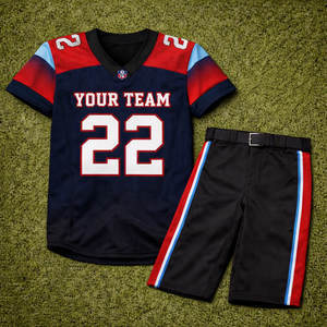 Uniforme de football américain, manches courtes, col en V, sangle réglable, séchage rapide, respirant, 100% polyester - Product Image 1